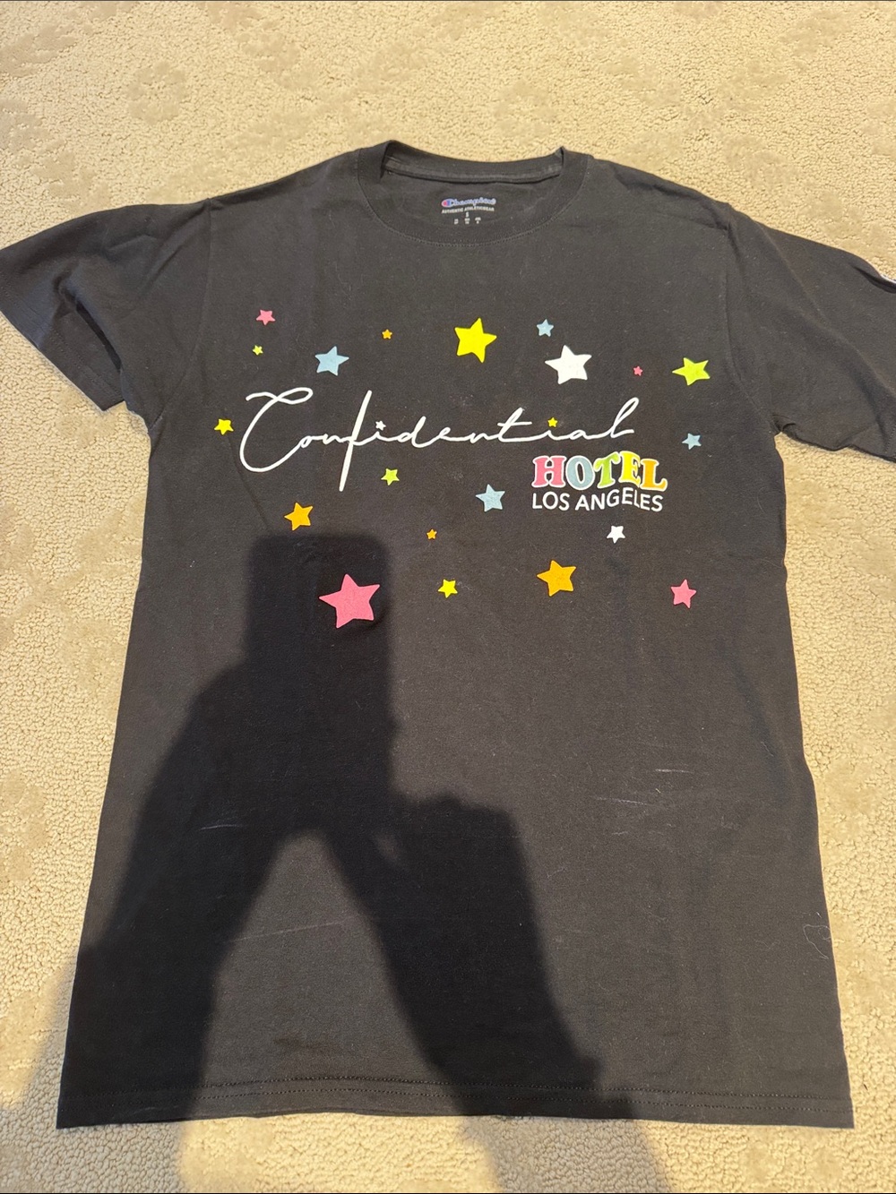 Champion Black Kids Tee with Multicolor Star Graphic
